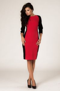 Red-Black Seam Shift Dress with Back Zip Fastening