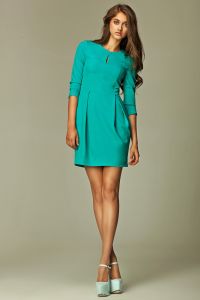Seam Sky Blue Dress with Wide Pleated Skirt