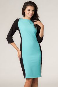Turquoise-Black Seam Shift Dress with Back Zip Fastening