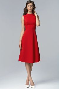 Red Seam Midi Dress with High Neckline