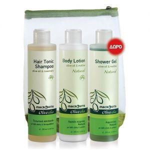 ZESTAW OLIVE-ELIA: szampon oczyszczający 200ml + mleczko do ciała NATURAL 200ml + GRATIS żel pod pry