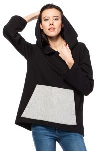Black Oversized Hooded Sweatshirt with Contrast Kangaroo Pocket