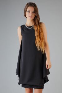 Black Balloon Dress with Waterfall Side Panels