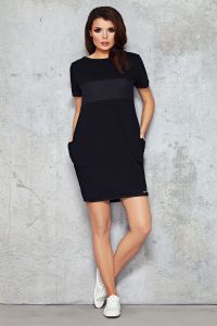 Black Shift Dress with Silky Bust Panel
