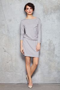 Grey Stretch Shift Dress with Long Sleeves