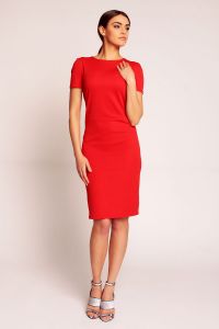 Red Shift Seam Dress with Cowl Neck Back