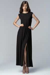 Black Side Slit Maxi Dress with Overlap Back