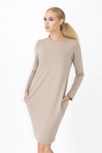 Long Sleeves Cappuccino Dress with Side Pockets