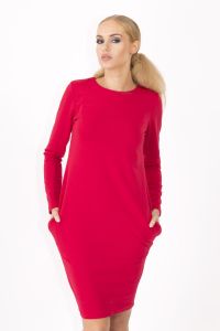 Long Sleeves Red Dress with Side Pockets