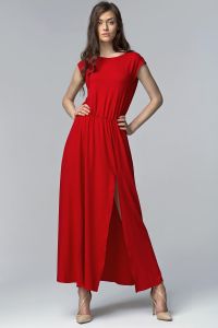 Red Side Slit Maxi Dress with Overlap Back