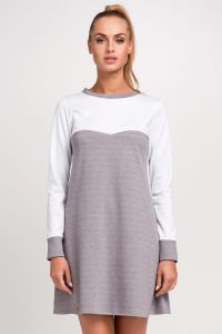 White and Grey Seam Swing Dress with Long Cuffed Sleeves
