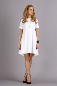 White Shirt Dress with Bateau Neckline and Short Sleeves