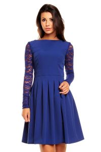 Blue Sabrina Collar Lacey Pleat Dress