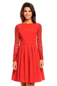 Red Sabrina Collar Lacey Pleat Dress