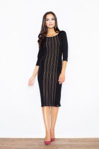 Black Front Panel Embroidered Midi Dress