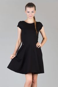 Black Pleated Short Dress with Cap Sleeves