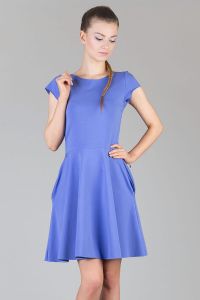 Bluish Purple Pleated Short Dress with Cap Sleeves