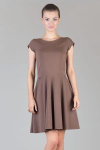 Brown Pleated Short Dress with Cap Sleeves