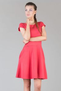 Coral Reef Pleated Short Dress with Cap Sleeves