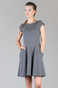 Grey Pleated Short Dress with Cap Sleeves