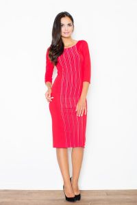 Red Front Panel Embroidered Midi Dress