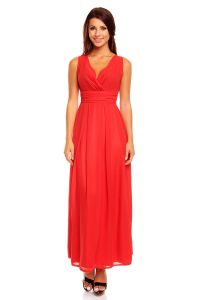 Red Sleeveless Maxi Dress with Crossover Bodice