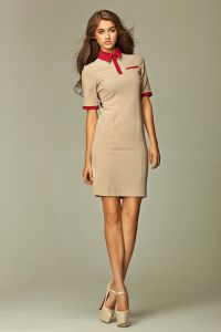 Two Tone Beige Dress with Polo Collars