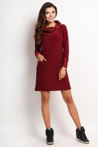 Red Shift Dress with Contrast Cowl Neck