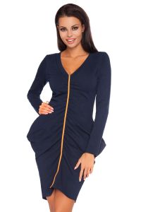 Navy Blue-Orange Elastic Seam Dress