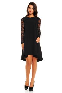 Black Asymmetrical Hemline Lace Sleeves Dress