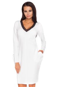 White Seam Dress with Lace Neckline