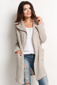 Beige Hooded Cardigan with Side Pockets
