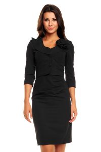 Black Shift Dress with Rose Collar Jacket