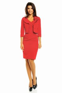 Red Shift Dress with Rose Collar Jacket