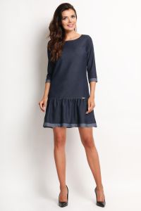 Drop Waist Denim Dress with Contrast Trim