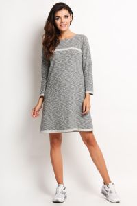 Textured Grey Shift Dress with Contrast Trim