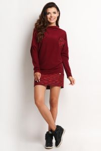 Red Shirt Dress with Elasticized Hemline