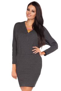 Grey Stretchable Shift Dress with V-Neckline