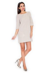 Long Sleeves Classic Beige Shift Dress