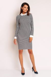 Minimalist Houndstooth Dress With White Collar