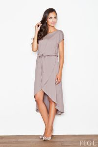 Trendy Brown Dress With Drawstring Belt and Overlap Skirt