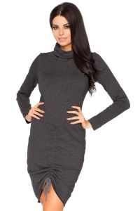 Turtleneck Knitted Dress in Dark Grey