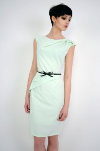 Celadon Back Slit Shift Dress with Contrast Waist Belt
