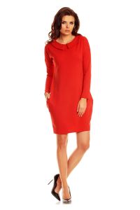 Red Collared Shift Dress with Long Sleeves