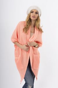 Apricot Lace-Knit Long Sweater with Side Pockets