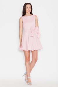 Pink Pleated Short Dress with Bow Belt