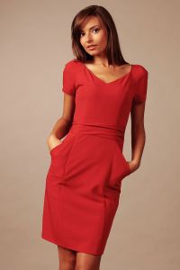 Red Back Slit Seam Dress with Back Zipper and Side Pockets