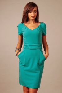 Turquoise Back Slit Seam Dress with Back zipper and side Pockets