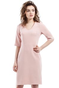 Powder Pink Pencil Dress With V Neck Mini Length