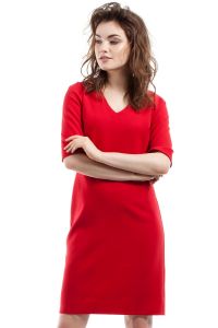 Red Pencil Dress With V Neck Mini Length
